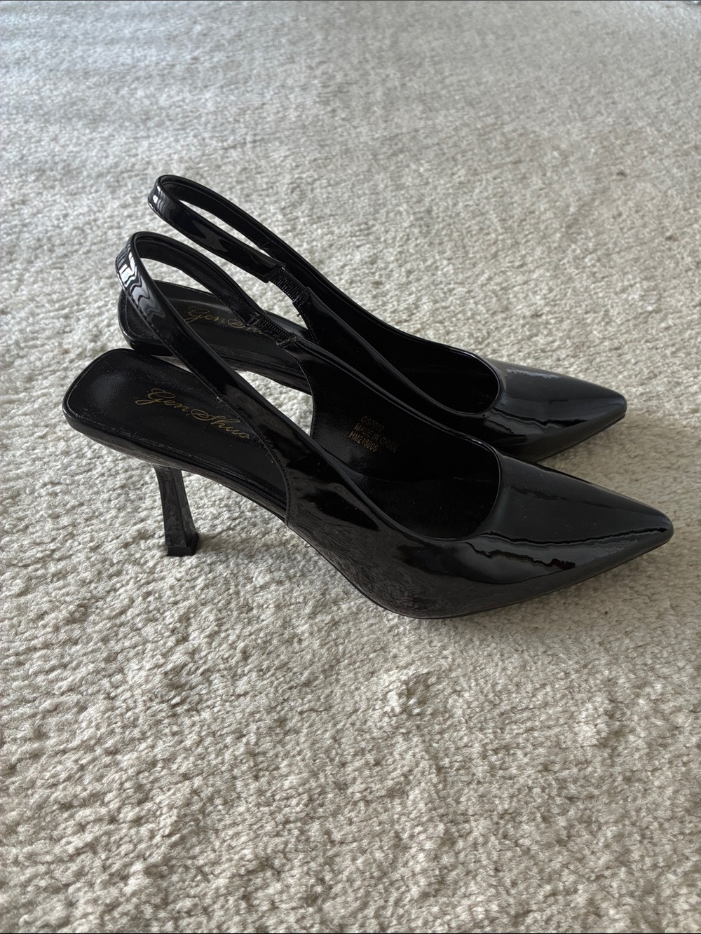 Genshuo Black Patent Slingback Pointed Heels